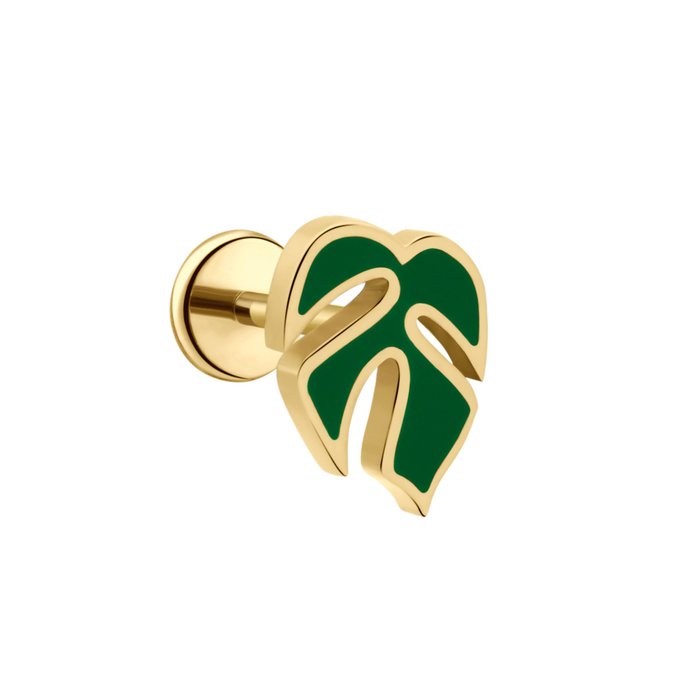 Mini Monstera Enamel Flat Back Stud