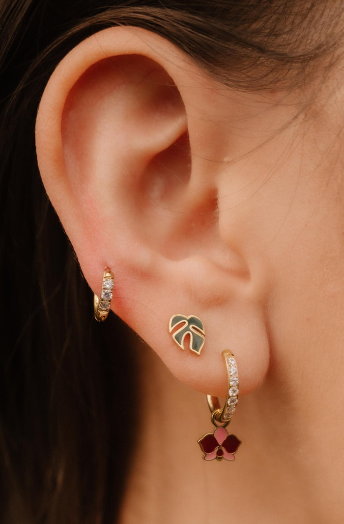 Mini Monstera Enamel Flat Back Stud