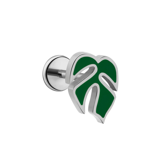 Mini Monstera Enamel Flat Back Stud