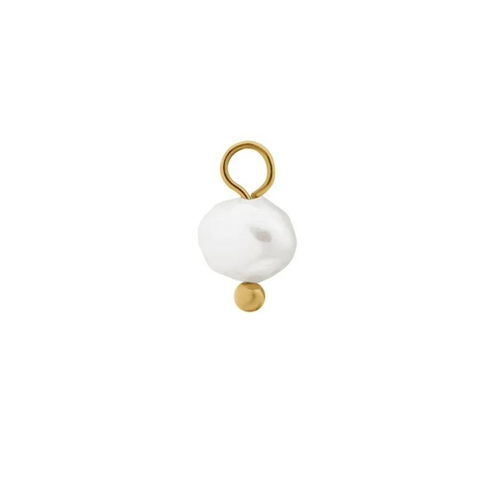 White and gold freshwater pearl charm on a white background