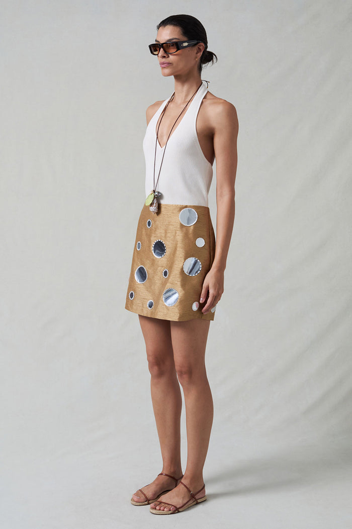 Mirror Mini Skirt Camel
