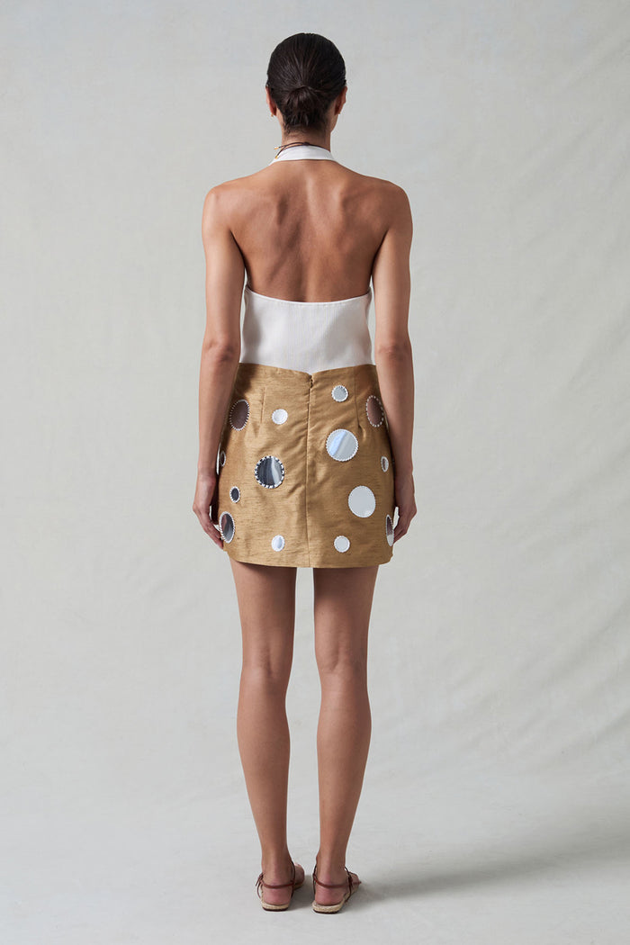 Mirror Mini Skirt Camel