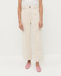 Molly Workwear Jean in natural denim, Rylee Pointelle Tank Top in grey cotton, and Landon Ballet Mesh Ballet Flat.