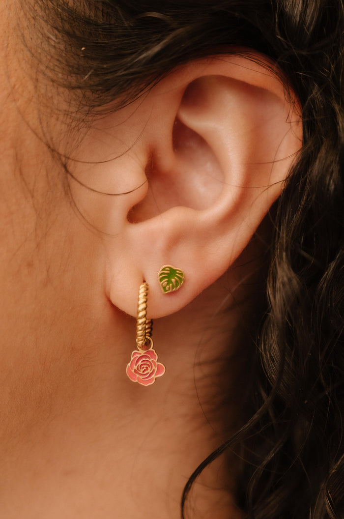 Monstera Enamel Flat Back Stud