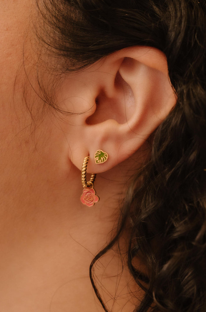 Monstera Enamel Flat Back Stud