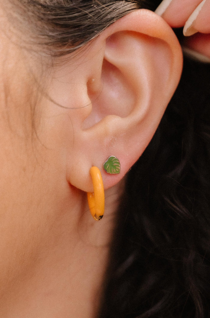Monstera Enamel Flat Back Stud