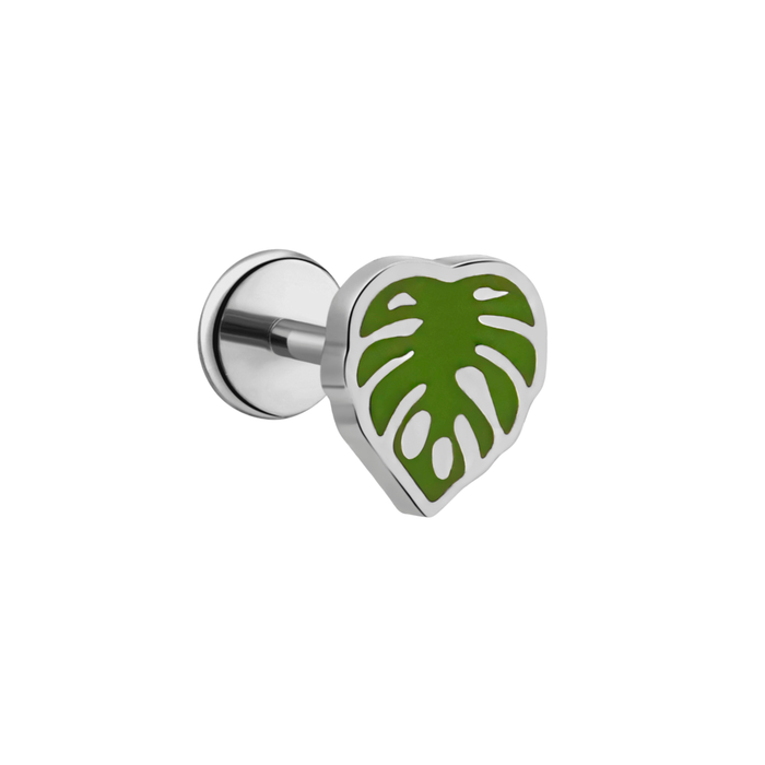 Monstera Enamel Flat Back Stud