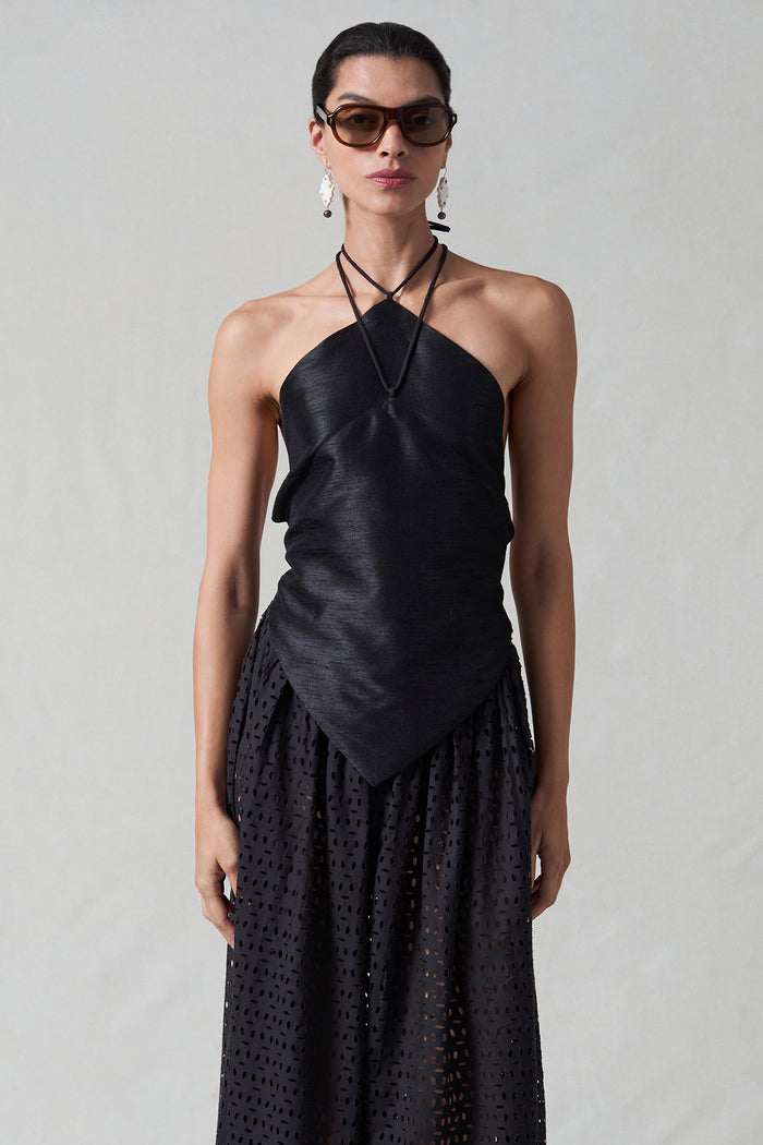 Napkin Dupioni Halter Top Black