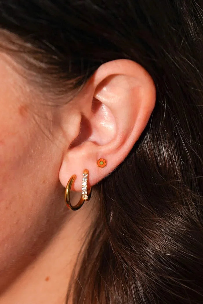 Orange Enamel Daisy Flat Back Stud