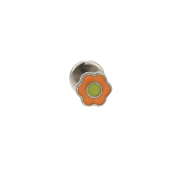 Orange Enamel Daisy Flat Back Stud