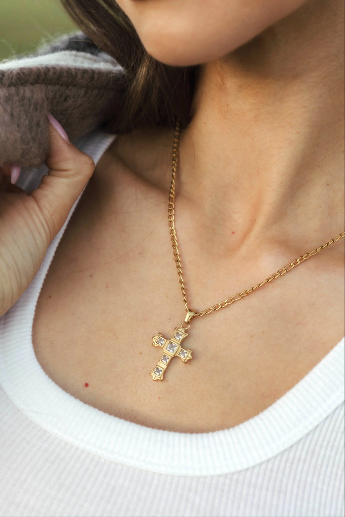 Ornate Zirconia Cross Necklace