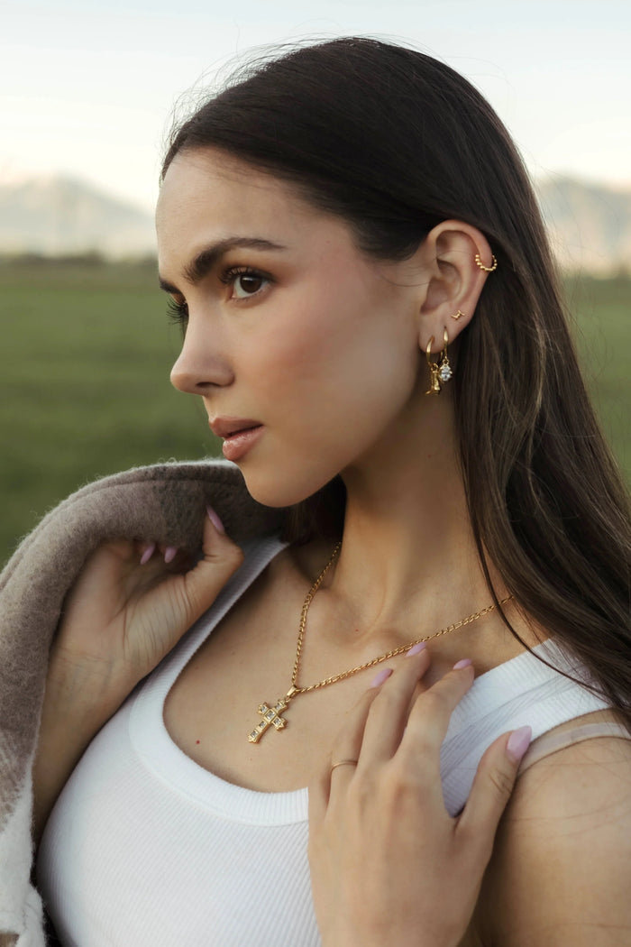 Ornate Zirconia Cross Necklace