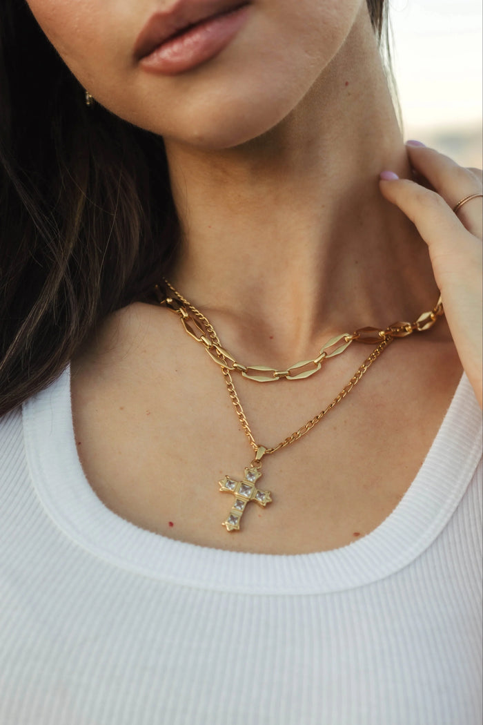 Ornate Zirconia Cross Necklace
