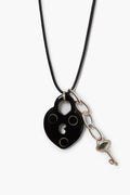 Padlock Heart Charm Necklace Black