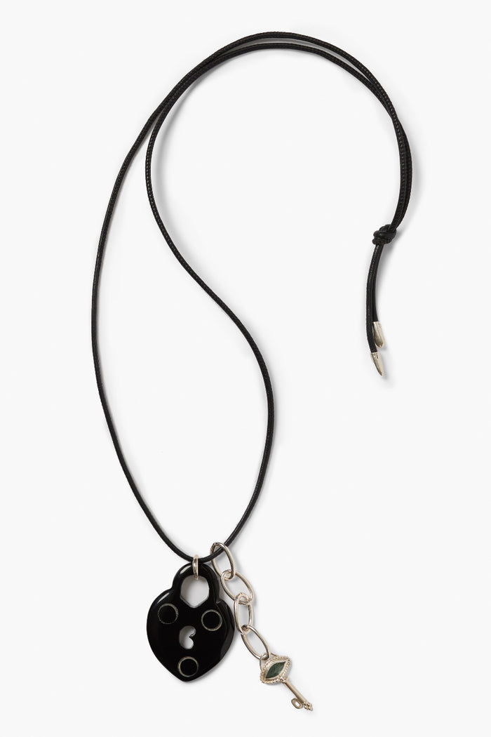 Padlock Heart Charm Necklace Black