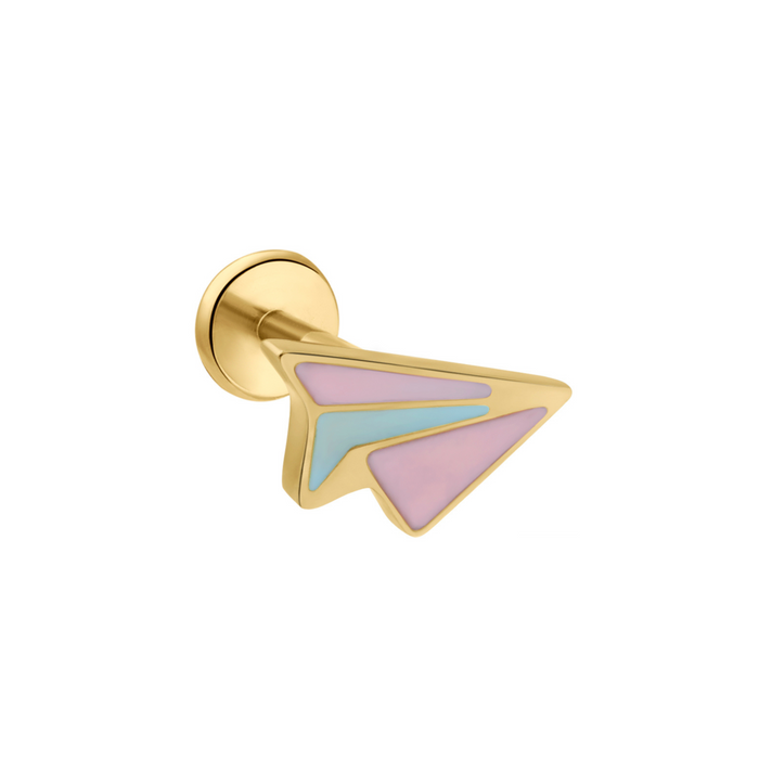 Paper Airplane Enamel Flat Back Stud
