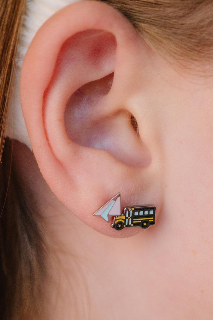 Paper Airplane Enamel Flat Back Stud