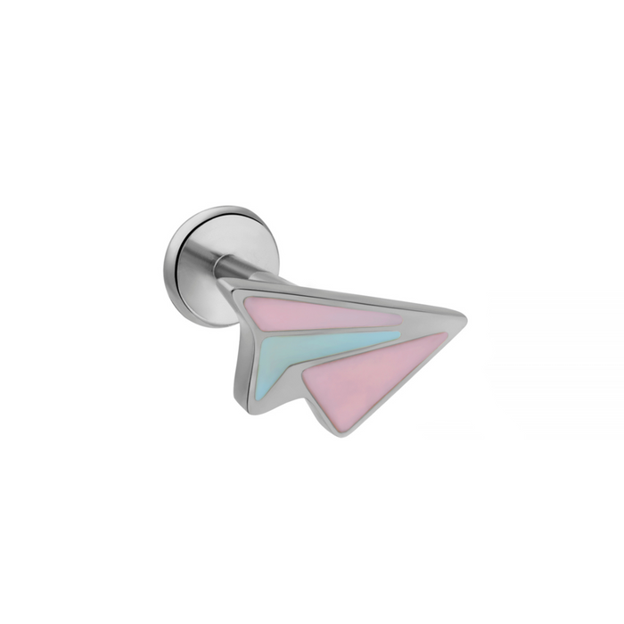 Paper Airplane Enamel Flat Back Stud