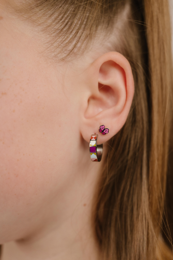 Patchwork Titanium Enamel Hoops