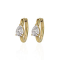 Gold hoop earrings with pear-shaped gemstones on a white background