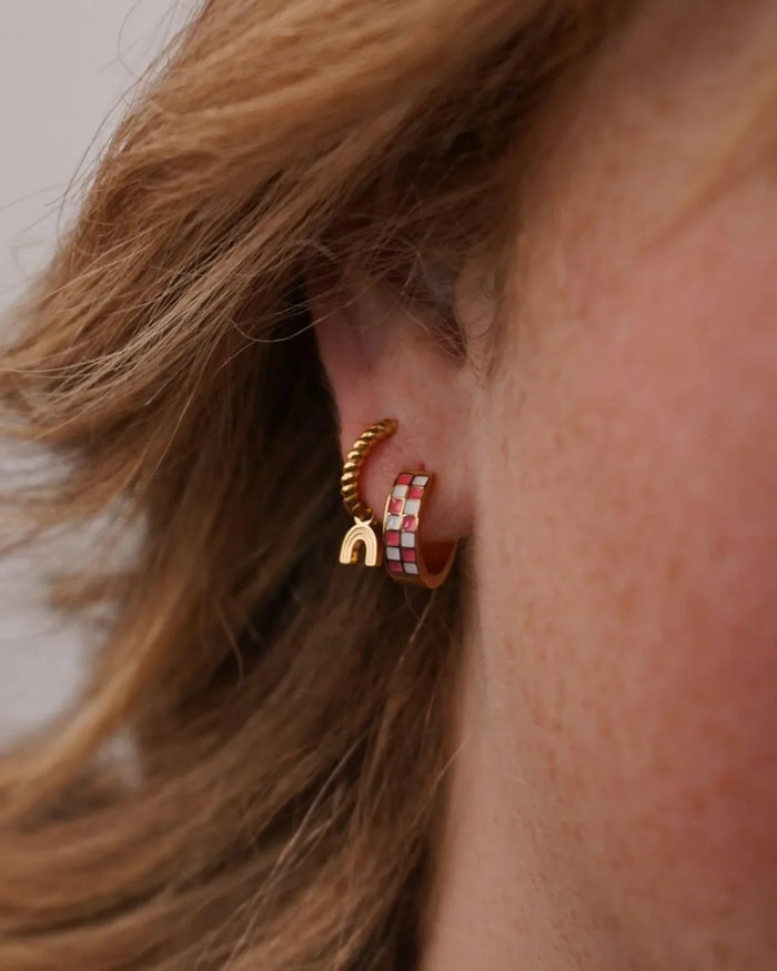 Pink Checker Titanium Hoops