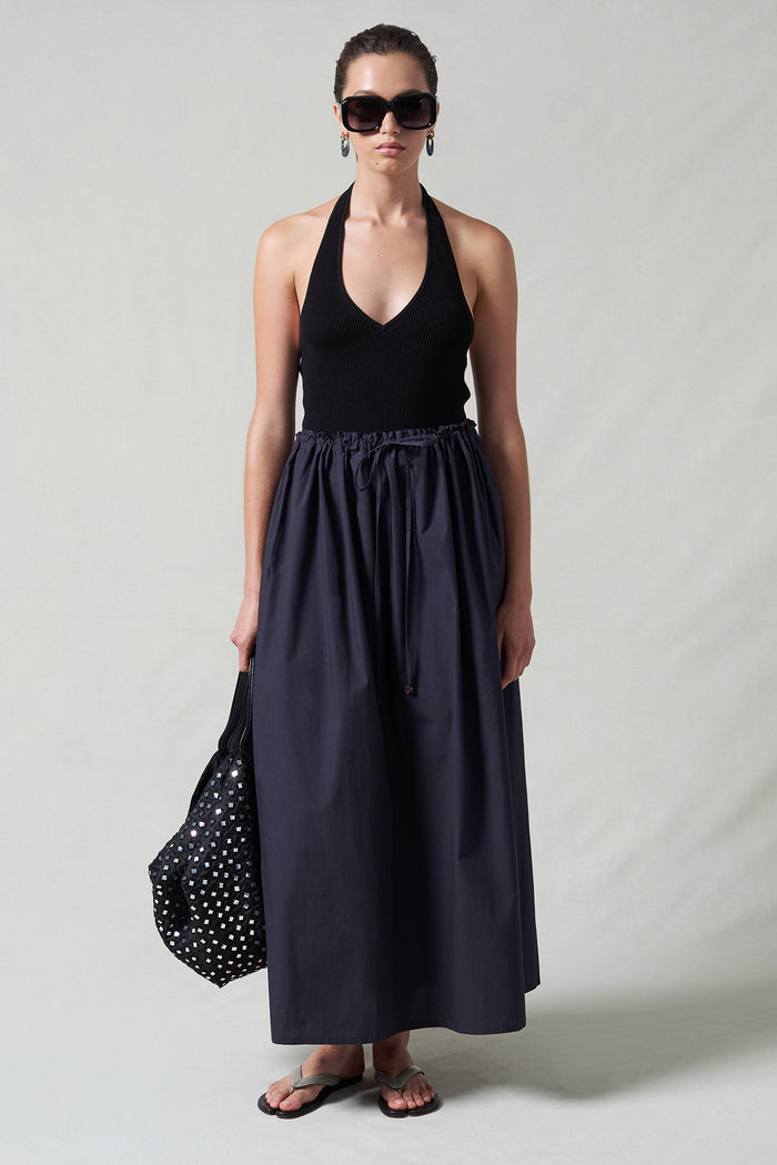 Poplin Column Skirt Midnight Navy
