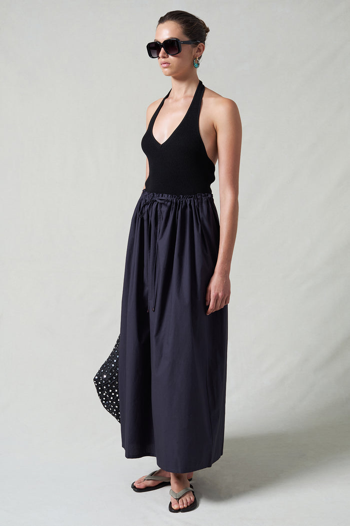 Poplin Column Skirt Midnight Navy