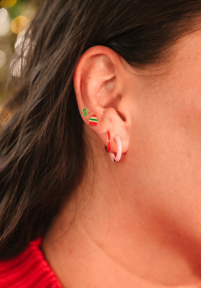 Red Stripe Enamel Titanium Hoops