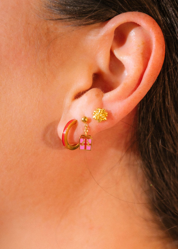 Red Stripe Enamel Titanium Hoops