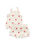 rib camisole set - red hearts on natural