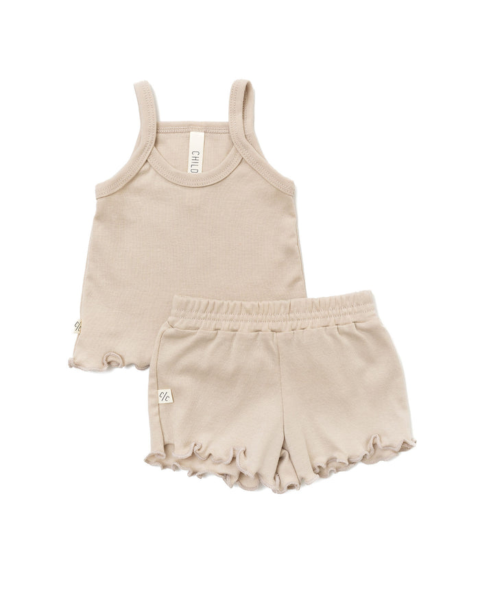 rib camisole set - white sand