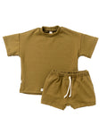 rib knit boy short set - chartreuse