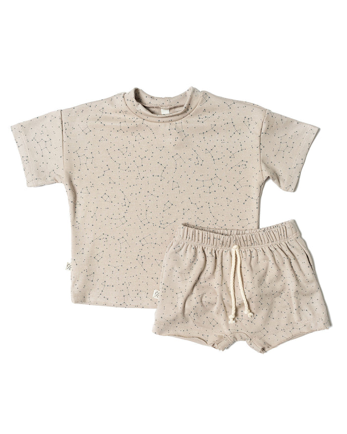 rib knit boy short set - constellations on dove