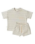 rib knit boy short set - heather gray stripe