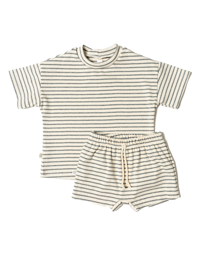 rib knit boy short set - heather gray stripe