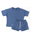 rib knit boy short set - ink blue