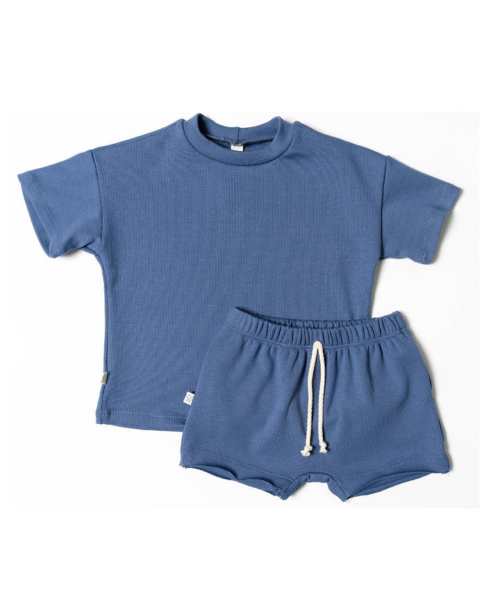 rib knit boy short set - ink blue
