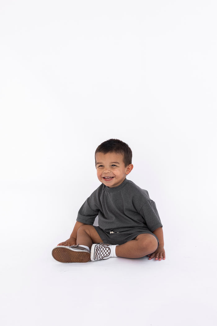 rib knit boy short set - iron gray