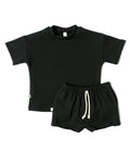 rib knit boy short set - jet black