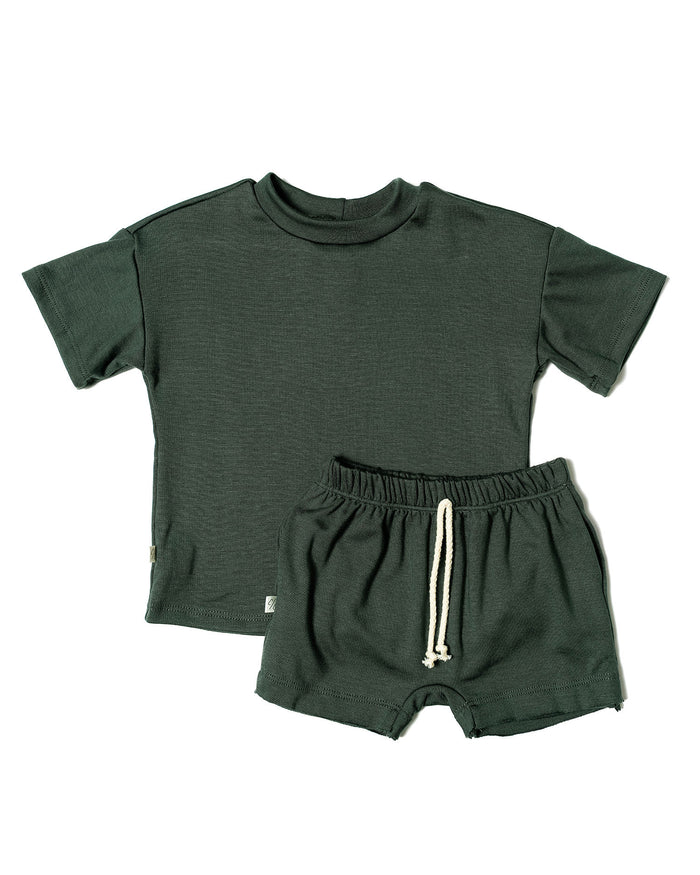 rib knit boy short set - juniper