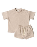 rib knit boy short set - oatmeal
