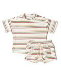 rib knit boy short set - triple stripe