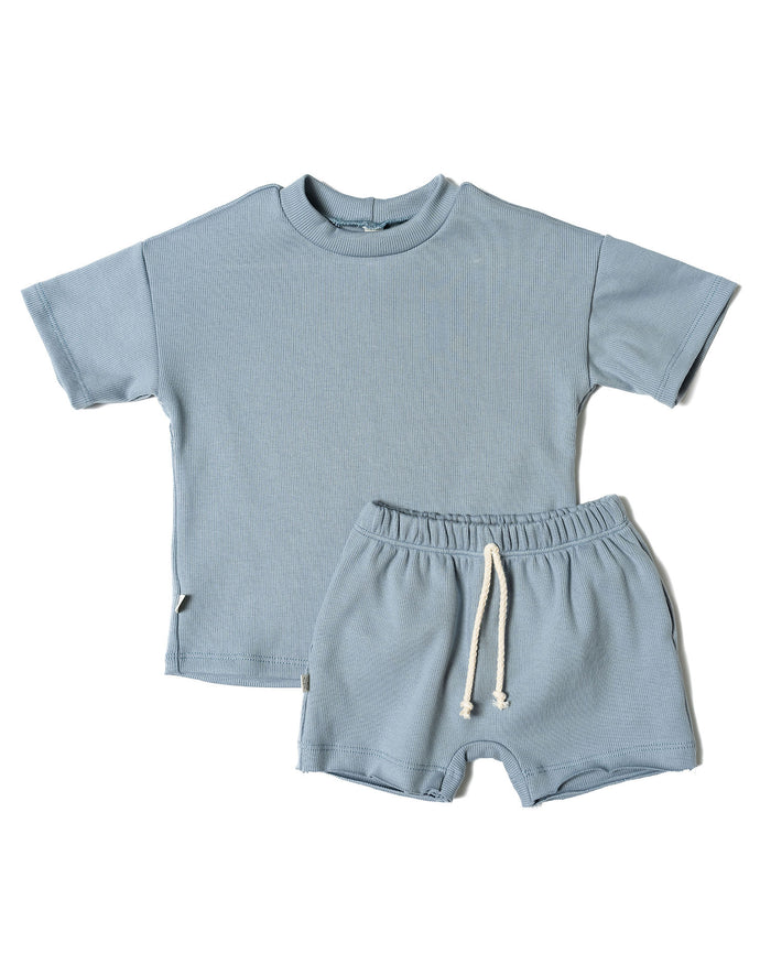 rib knit boy short set - whale