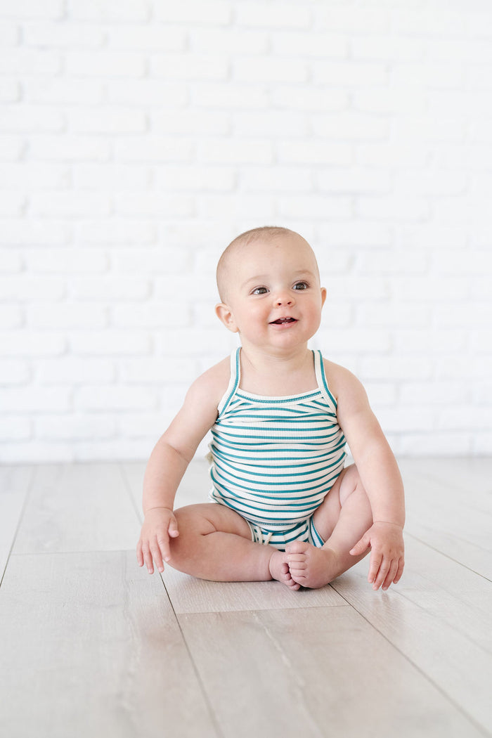 rib knit camisole - aqua stripe