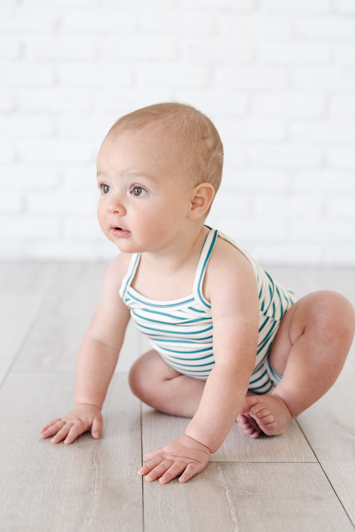 rib knit camisole - aqua stripe