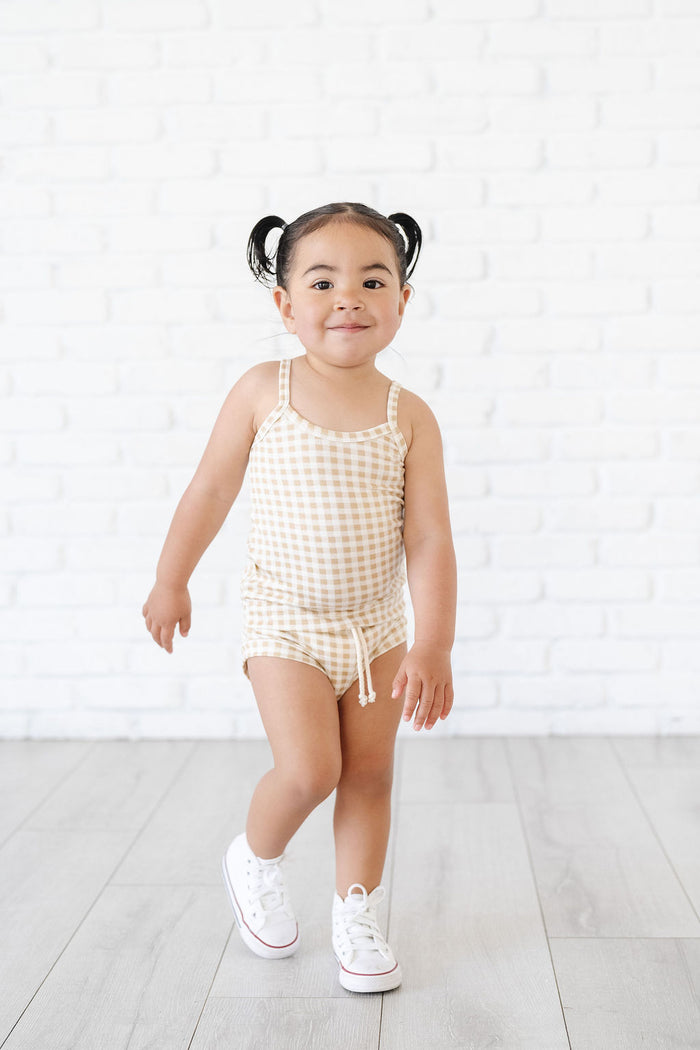rib knit camisole - tan gingham