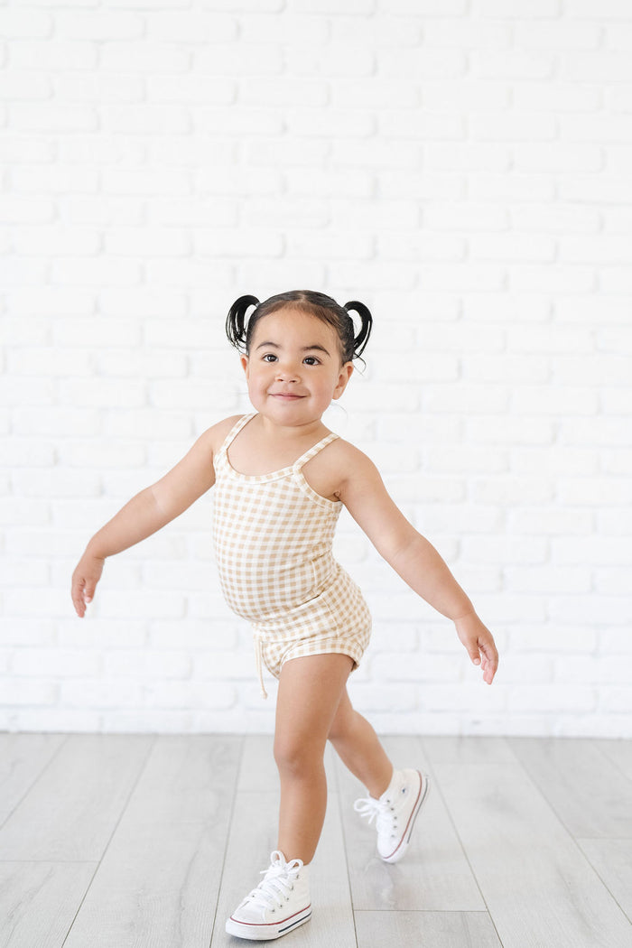 rib knit camisole - tan gingham