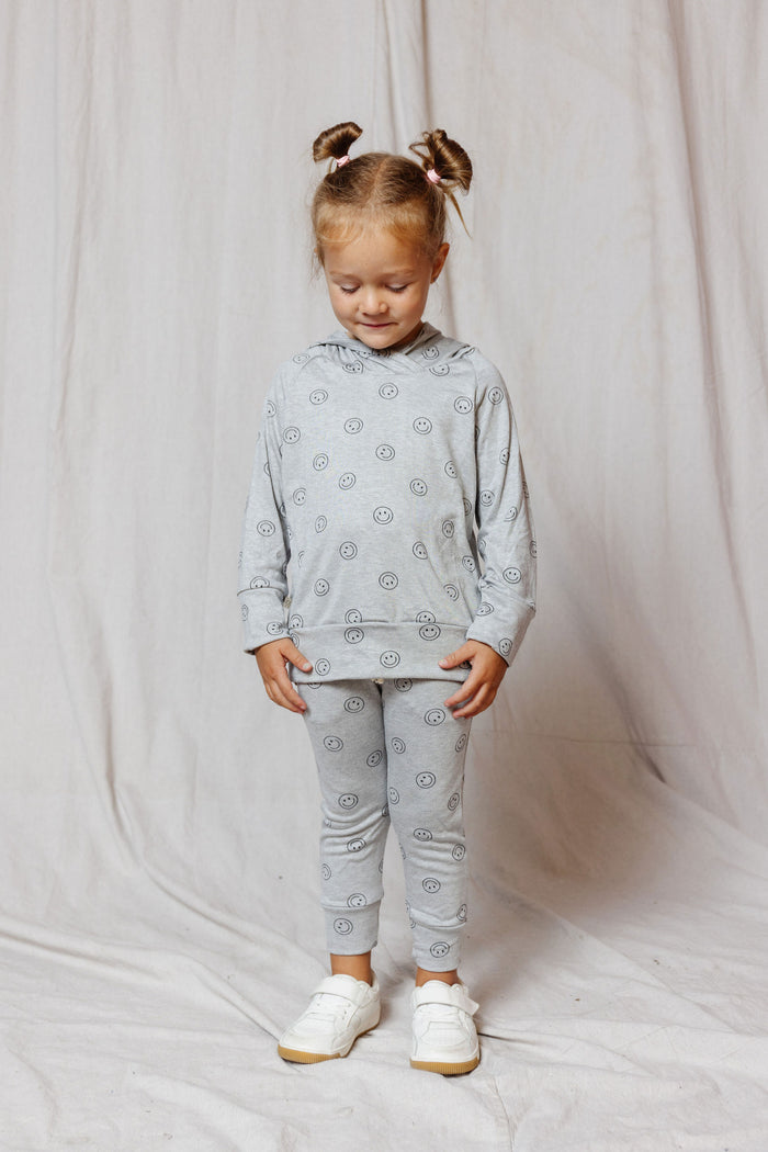 rib knit hoodie set - all over smile