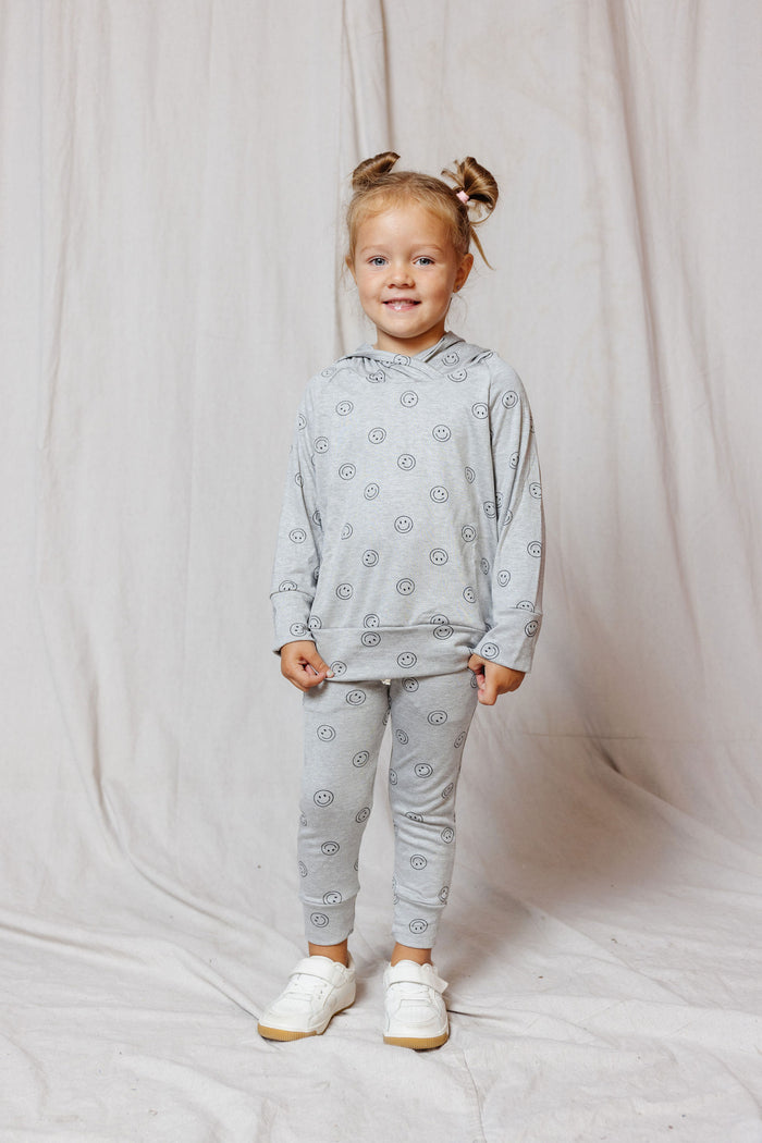 rib knit hoodie set - all over smile