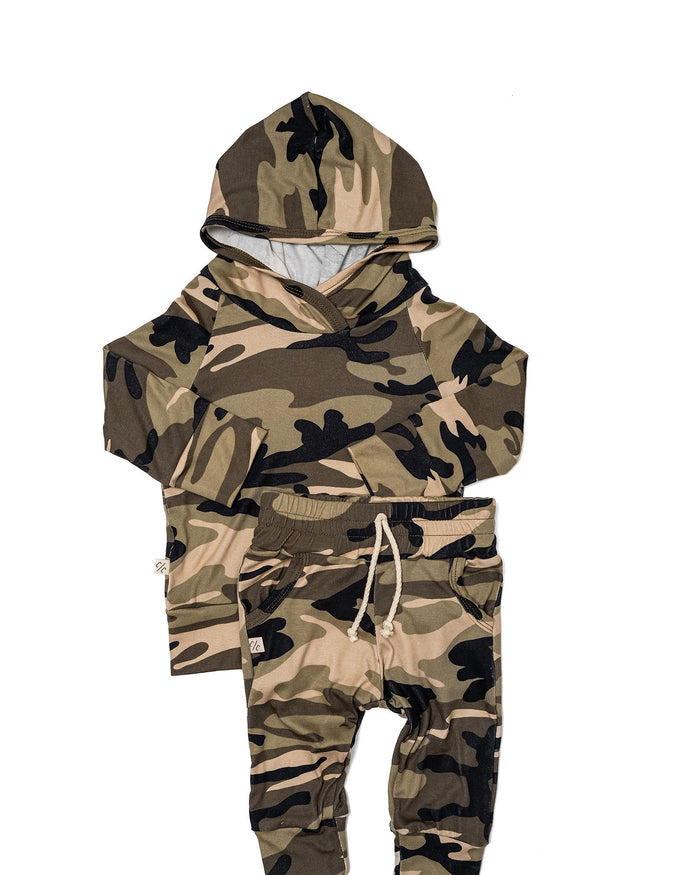 rib knit hoodie set - camoflauge